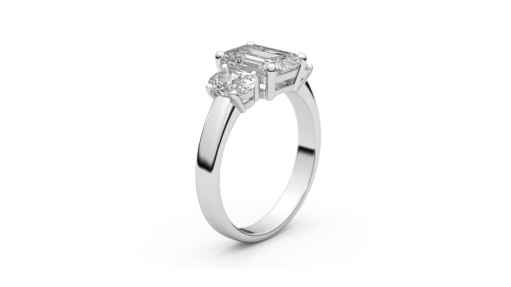 Platinum Emerald Cut Wedding Engagement Ring