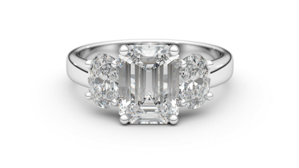 Platinum Emerald Cut Wedding Engagement Ring