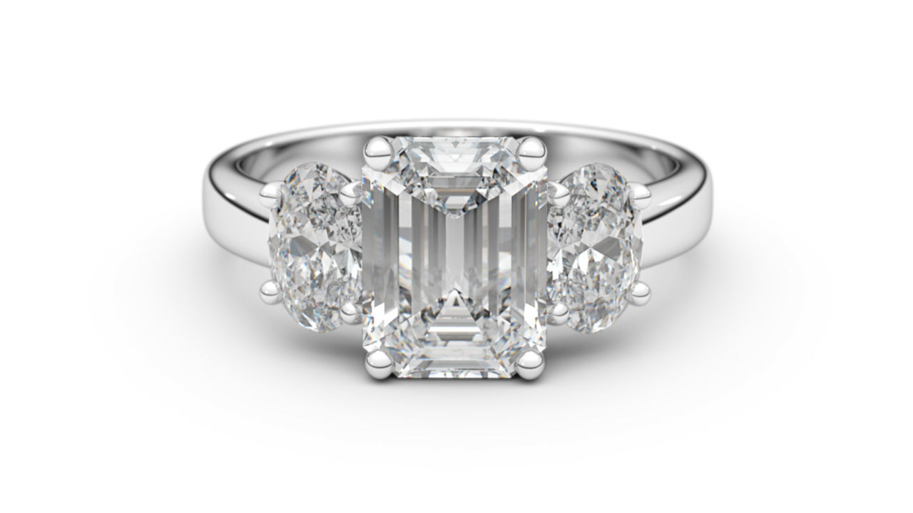 Platinum Emerald Cut Wedding Engagement Ring