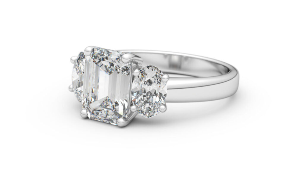 Platinum Emerald Cut Wedding Engagement Ring
