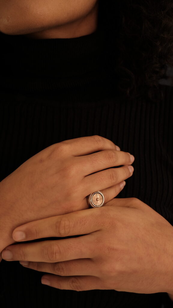 Engraved gold signet ring with personal monogram