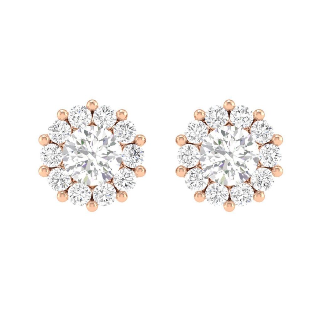 Flower Stud Diamond Earrings – 18K Rose Gold – 1.7ct Flower Stud Diamond Earrings – 18K Rose Gold – 1.7ct
