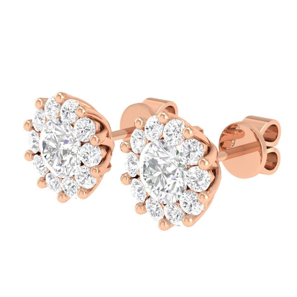 Flower Stud Diamond Earrings – 18K Rose Gold – 1.7ct Flower Stud Diamond Earrings – 18K Rose Gold – 1.7ct