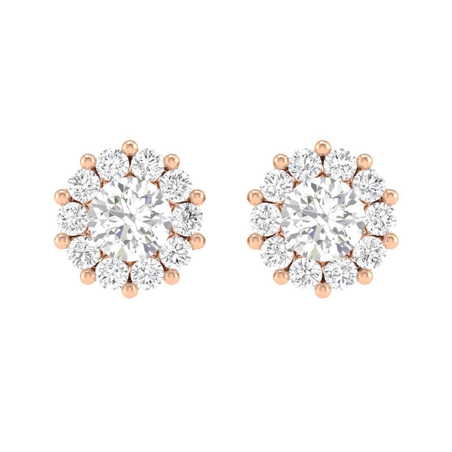 Flower Stud Diamond Earrings – 18K Rose Gold – 1.7ct