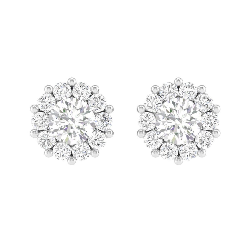 Flower Stud Diamond Earrings – Platinum – 1.7ct