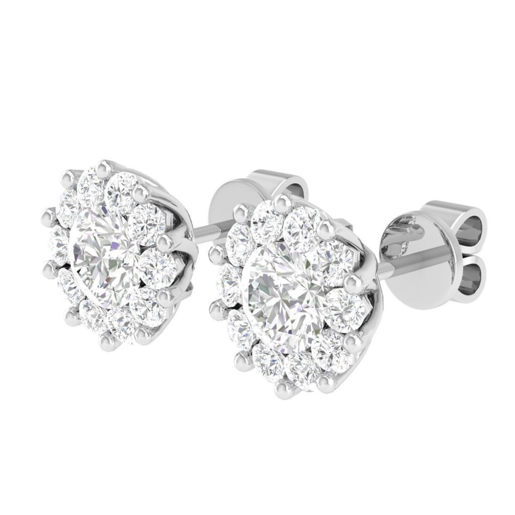 Flower Stud Diamond Earrings – Platinum – 1.7ct
