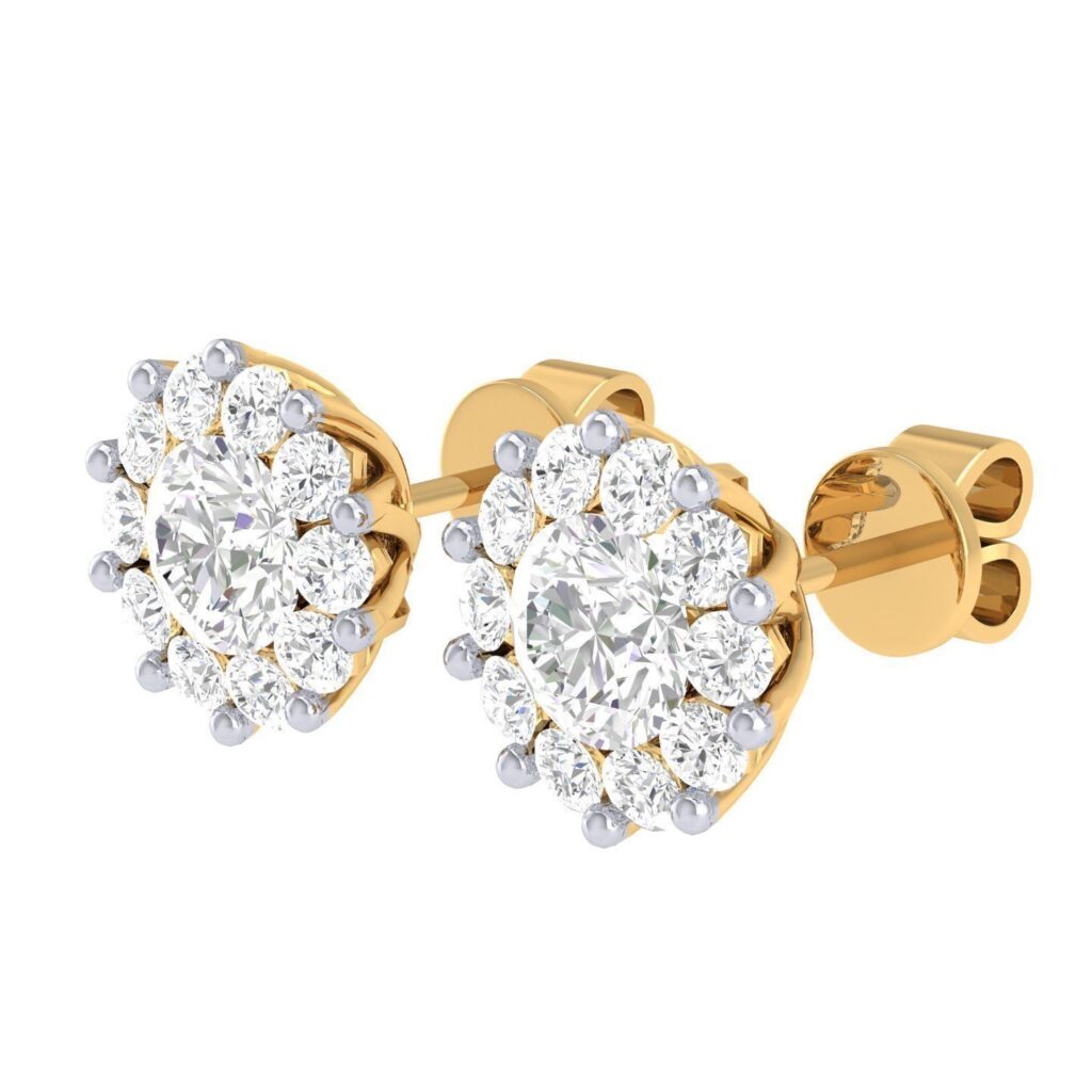 Flower Stud Diamond Earrings – 18K Gold – 1.7ct Flower Stud Diamond Earrings – 18K Gold – 1.7ct
