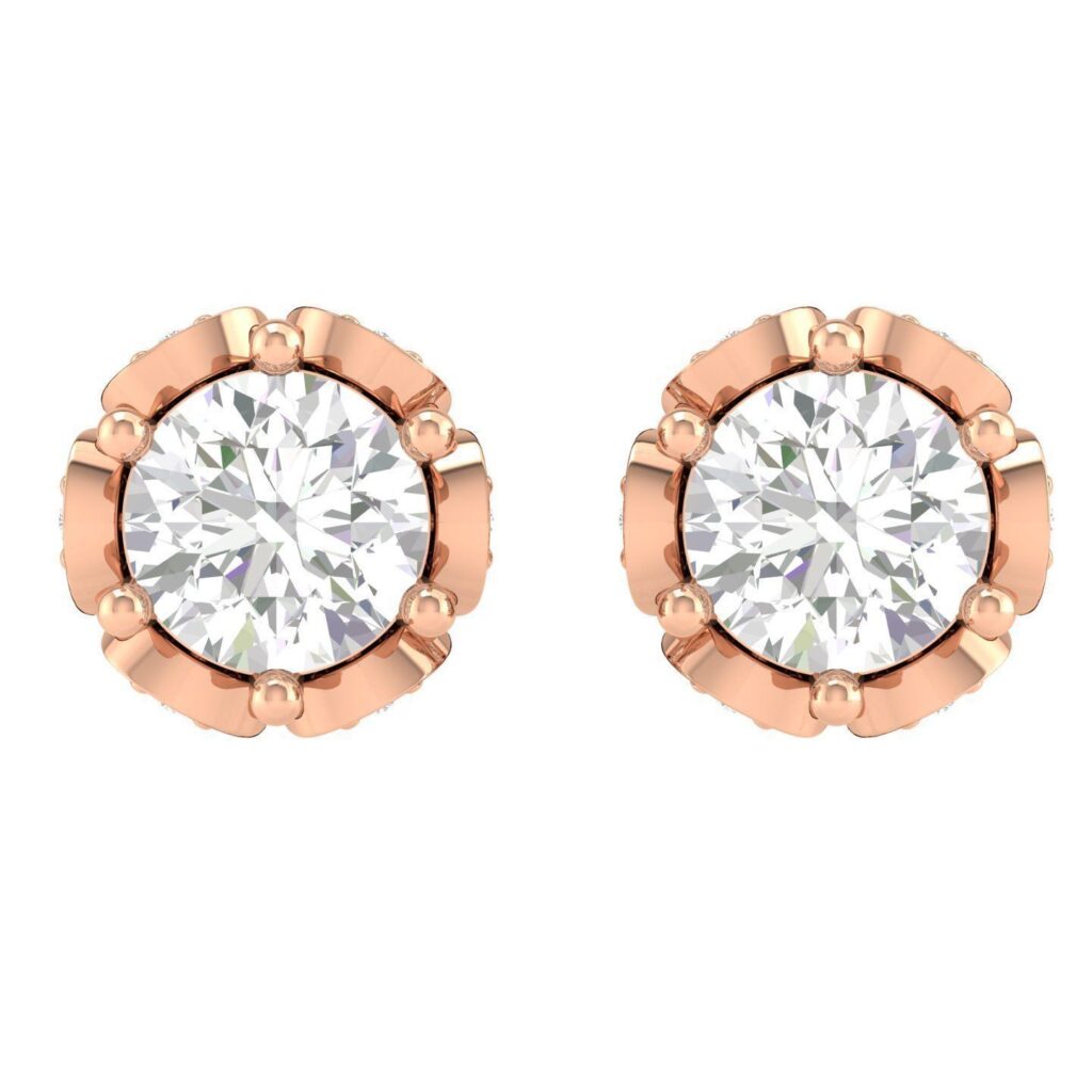 Rose Stud Diamond Earrings – 18K Rose Gold – 1.004ct