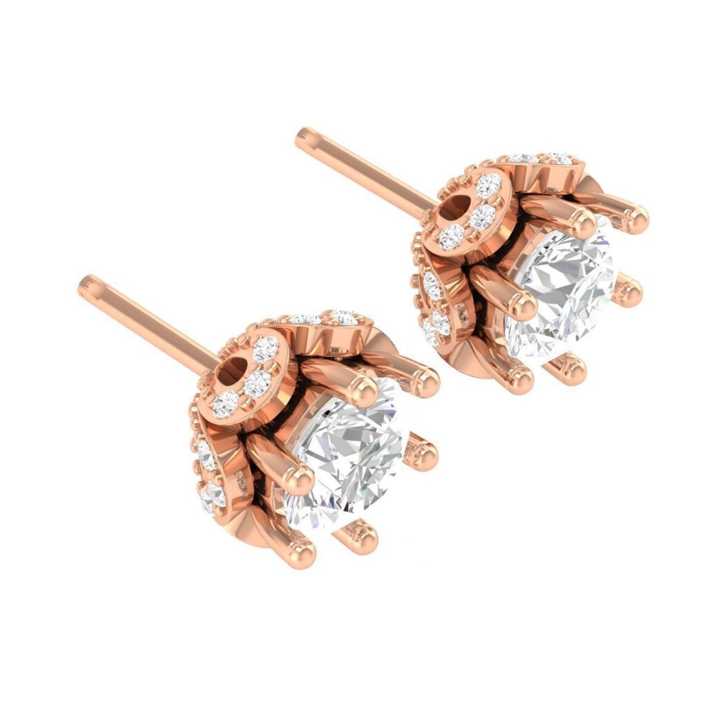 Rose Stud Diamond Earrings – 18K Rose Gold – 1.004ct