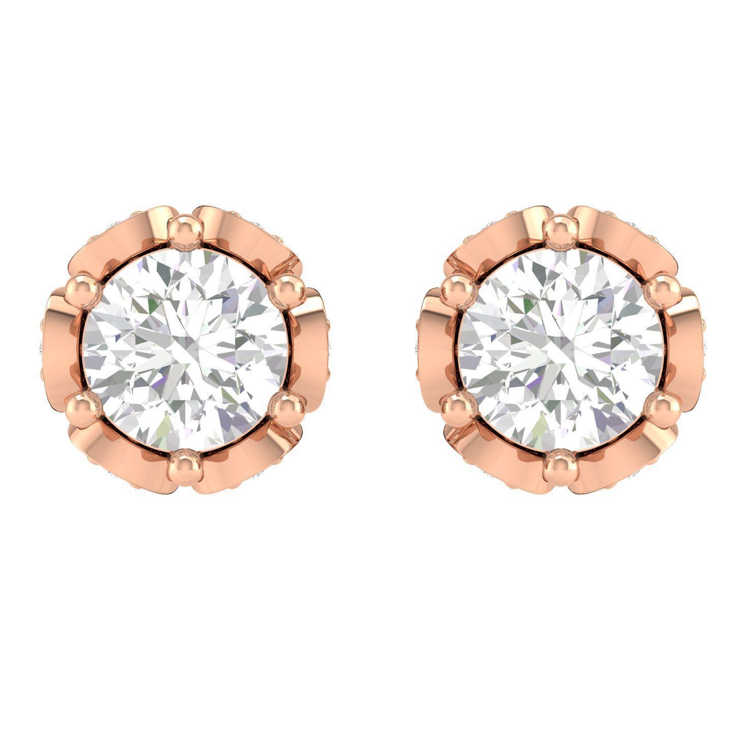 Rose Stud Diamond Earrings – 18K Rose Gold – 1.004ct