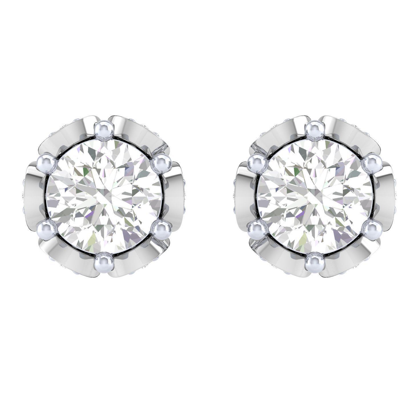 Rose Stud Diamond Earrings – 18K White Gold – 1.004ct
